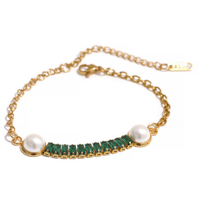 Yhpup Fashion, alb, verde, elegant, zirconiu cubic, imitație de perle, din oțel inoxidabil, colier, brățară, lanț cu farmec, seturi de bijuterii