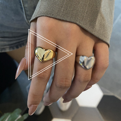 XIYANIKE culoare argintie tendință creativă nouă dragoste inel de aur în formă de inimă ușoară textura metalică de lux fete bijuterii cuplu