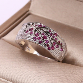Πολυτελές ασημί χρώμα Plum Blossom Branch Stones Cubic Zirconia Γυναικεία δαχτυλίδια Μόδα κοσμήματα Βέρες γάμου για γυναίκες Κοσμήματα