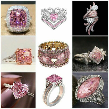 Моден пръстен с голям розов камък Чар Бижута Дамски CZ Сватбени обещания Годежни Дамски аксесоари Подаръци Z4K146