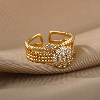 Циркон кръг Отворени пръстени за жени Кристал от неръждаема стомана Finger Charm Регулируем пръстен Сватбени коледни бижута Подарък Femme