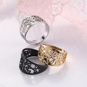 Teamer Elegant Flower Zircon Finger Ring Δαχτυλίδι από ανοξείδωτο ατσάλι Μαύρα casual δαχτυλίδια αρραβώνων Κοσμήματα 2023 Δώρα για την Ημέρα του Αγίου Βαλεντίνου