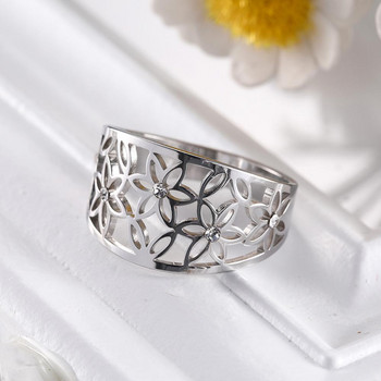 Teamer Elegant Flower Zircon Finger Ring Δαχτυλίδι από ανοξείδωτο ατσάλι Μαύρα casual δαχτυλίδια αρραβώνων Κοσμήματα 2023 Δώρα για την Ημέρα του Αγίου Βαλεντίνου