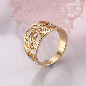Teamer Елегантен пръстен с пръст с цвете и циркон Дамски черни ежедневни годежни пръстени от неръждаема стомана Бижута 2023 г. Подаръци за Свети Валентин
