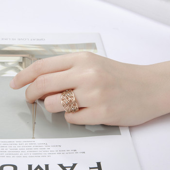 Teamer Елегантен пръстен с пръст с цвете и циркон Дамски черни ежедневни годежни пръстени от неръждаема стомана Бижута 2023 г. Подаръци за Свети Валентин