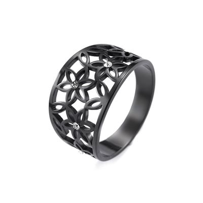 Teamer Elegant Flower Zircon Finger Ring Δαχτυλίδι από ανοξείδωτο ατσάλι Μαύρα casual δαχτυλίδια αρραβώνων Κοσμήματα 2023 Δώρα για την Ημέρα του Αγίου Βαλεντίνου