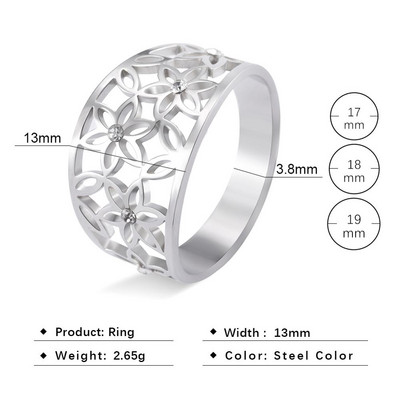Teamer Elegant Flower Zircon Finger Ring Δαχτυλίδι από ανοξείδωτο ατσάλι Μαύρα casual δαχτυλίδια αρραβώνων Κοσμήματα 2023 Δώρα για την Ημέρα του Αγίου Βαλεντίνου