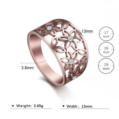 Teamer Elegant Flower Zircon Finger Ring Δαχτυλίδι από ανοξείδωτο ατσάλι Μαύρα casual δαχτυλίδια αρραβώνων Κοσμήματα 2023 Δώρα για την Ημέρα του Αγίου Βαλεντίνου