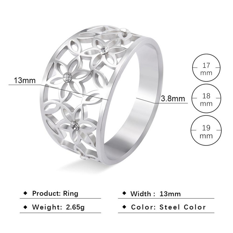 Teamer Elegant Flower Zircon Finger Ring Δαχτυλίδι από ανοξείδωτο ατσάλι Μαύρα casual δαχτυλίδια αρραβώνων Κοσμήματα 2023 Δώρα για την Ημέρα του Αγίου Βαλεντίνου