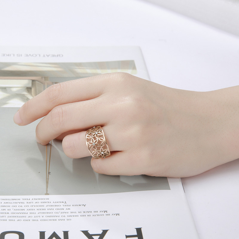 Teamer Elegant Flower Zircon Finger Ring Δαχτυλίδι από ανοξείδωτο ατσάλι Μαύρα casual δαχτυλίδια αρραβώνων Κοσμήματα 2023 Δώρα για την Ημέρα του Αγίου Βαλεντίνου