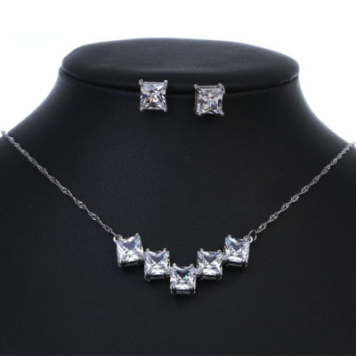 Colier de cercei minimalisti, set de 2 bucăți, zirconiu, culoare argintie, AMC, petrecere de nuntă, bijuterii simple, accesorii, cadouri pentru femei