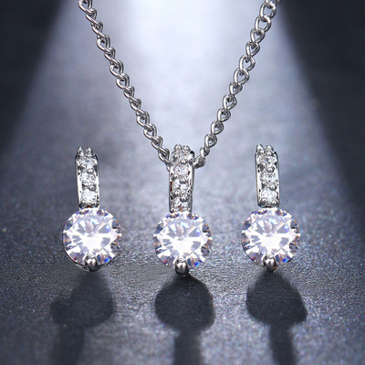 Colier de cercei minimalisti, set de 2 bucăți, zirconiu, culoare argintie, AMC, petrecere de nuntă, bijuterii simple, accesorii, cadouri pentru femei