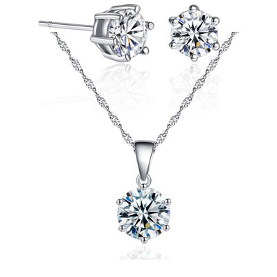 Colier de cercei minimalisti, set de 2 bucăți, zirconiu, culoare argintie, AMC, petrecere de nuntă, bijuterii simple, accesorii, cadouri pentru femei