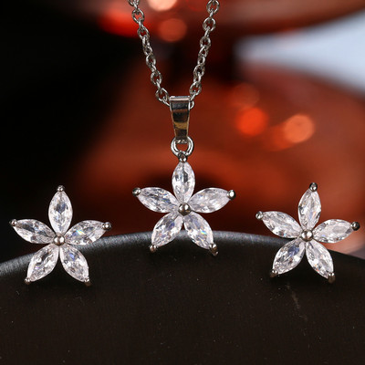 Colier de cercei minimalisti, set de 2 bucăți, zirconiu, culoare argintie, AMC, petrecere de nuntă, bijuterii simple, accesorii, cadouri pentru femei