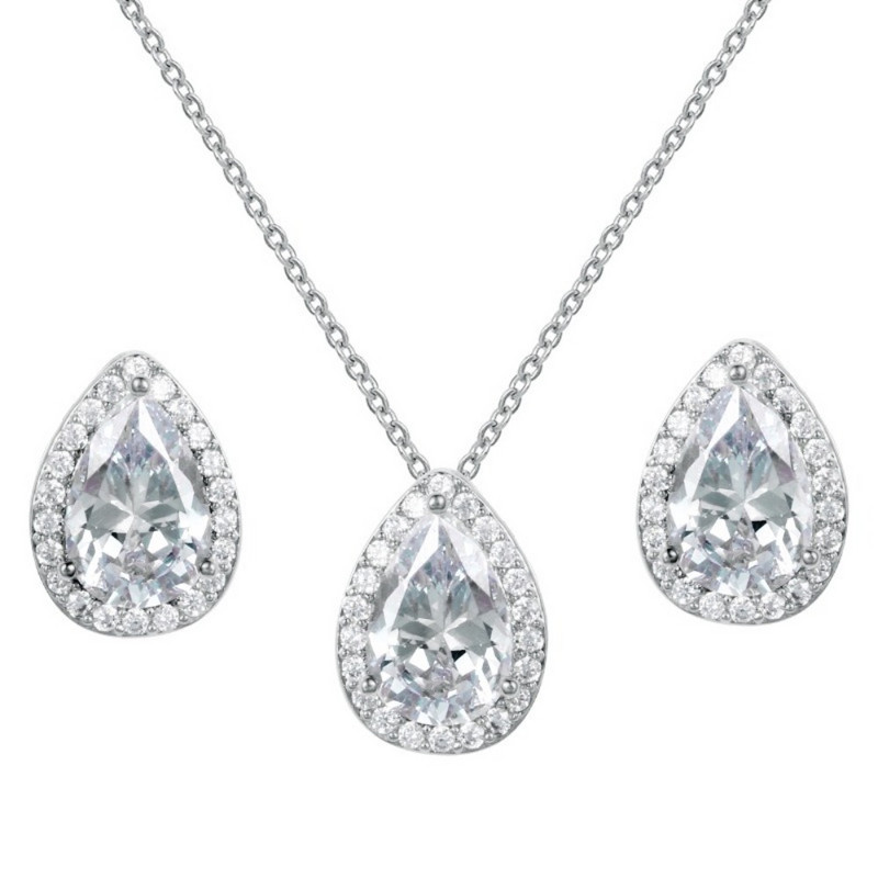 Colier de cercei minimalisti, set de 2 bucăți, zirconiu, culoare argintie, AMC, petrecere de nuntă, bijuterii simple, accesorii, cadouri pentru femei