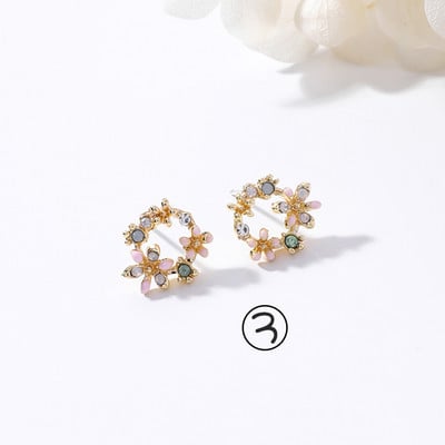 Bijuterii de modă fierbinte coreeană, proaspăt, drăguț, cu cârlig, picătură de ulei, cercei cu flori, cercei cu cristal pentru femei