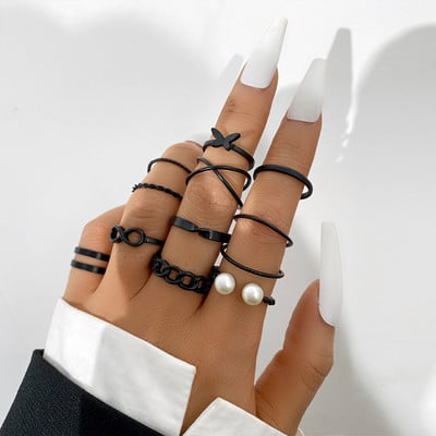 Set de inele cu val de inimă cu fluture roz Boho pentru femei Inele de degete cu strasuri din metal de epocă de culoare aurie 8 buc/set Bijuterii de petrecere Cadouri