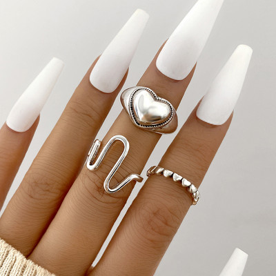 Set de inele cu val de inimă cu fluture roz Boho pentru femei Inele de degete cu strasuri din metal de epocă de culoare aurie 8 buc/set Bijuterii de petrecere Cadouri