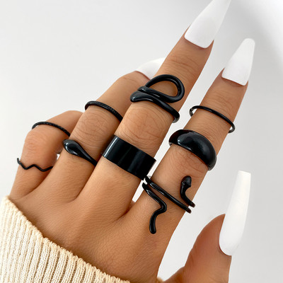 Set de inele cu val de inimă cu fluture roz Boho pentru femei Inele de degete cu strasuri din metal de epocă de culoare aurie 8 buc/set Bijuterii de petrecere Cadouri