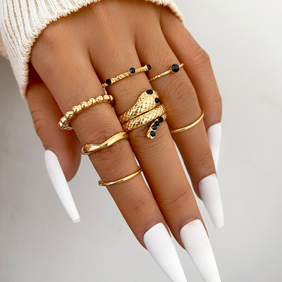 Set de inele cu val de inimă cu fluture roz Boho pentru femei Inele de degete cu strasuri din metal de epocă de culoare aurie 8 buc/set Bijuterii de petrecere Cadouri