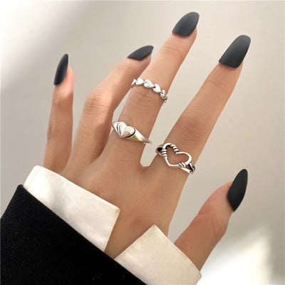 Set de inele cu val de inimă cu fluture roz Boho pentru femei Inele de degete cu strasuri din metal de epocă de culoare aurie 8 buc/set Bijuterii de petrecere Cadouri