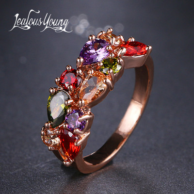 Inel de logodnă clasic multicolor cu picătură de apă cu zirconiu cubic de culoare aur roz Mona Lise Bague bijuterii pentru femeie AR017