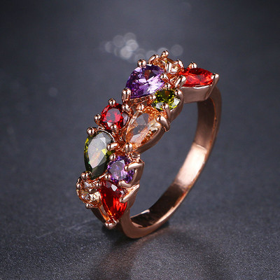 Inel de logodnă clasic multicolor cu picătură de apă cu zirconiu cubic de culoare aur roz Mona Lise Bague bijuterii pentru femeie AR017