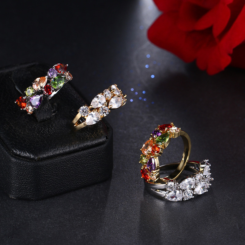 Inel de logodnă clasic multicolor cu picătură de apă cu zirconiu cubic de culoare aur roz Mona Lise Bague bijuterii pentru femeie AR017