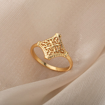 Винтидж пръстени с кухи цветя за жени, мъже, пръстен със златен цвят от неръждаема стомана Естетични сватбени пръстени за двойка Бохо бижута Подарък