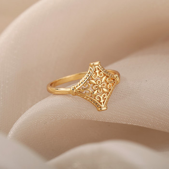 Vintage κούφια λουλούδια δαχτυλίδια για γυναίκες Ανδρικά χρυσό δαχτυλίδι από ανοξείδωτο ατσάλι Αισθητικό Δαχτυλίδι για ζευγάρια Δώρο κοσμήματος Boho