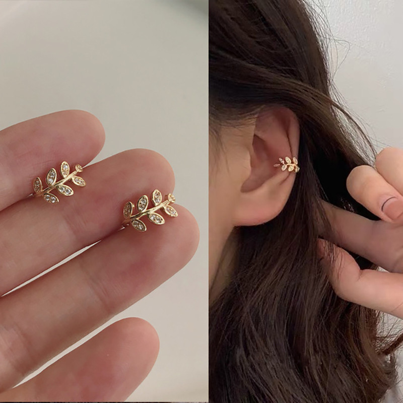 Manșetă pentru ureche, Cercei cu clemă pentru ureche, fără piercing, pentru femei, fete, cu frunze din zirconiu, înveliș pentru ureche, bijuterii cadou