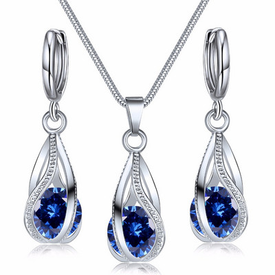 Fashion Silver Color Necklace Earrings Cubic Zirconia Jewelry Sets Elegant Crystal Zircon Jewelry Women Wedding Jewelry Set