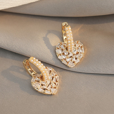 2022 Metodă de purtare multiplă Cercei cu pandantiv cu inimă de piersică cu incrustație de zircon de lux Bijuterii coreene pentru femei Accesorii de modă de petrecere