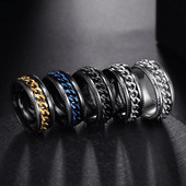 Rotire Rotire Anxiety Fidget Inele de titan din oțel inoxidabil Lanț Spinner Inel de deget pentru bărbați Albastru Aur Culoare Negru Punk Rock