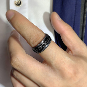 Rotate Rotating Anxiety Fidget rings Titanium inox inox Chain Spinner Finger Ring for Men Blue Gold Χρώμα Black Punk Rock