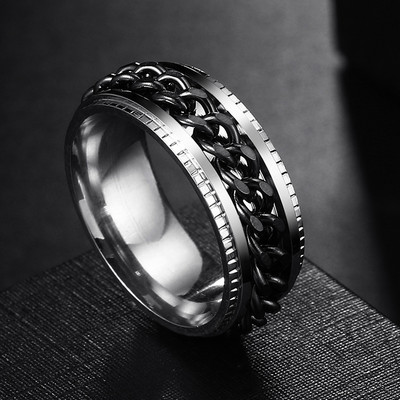 Rotire Rotire Anxiety Fidget Inele de titan din oțel inoxidabil Lanț Spinner Inel de deget pentru bărbați Albastru Aur Culoare Negru Punk Rock