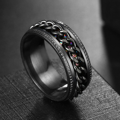 Rotire Rotire Anxiety Fidget Inele de titan din oțel inoxidabil Lanț Spinner Inel de deget pentru bărbați Albastru Aur Culoare Negru Punk Rock