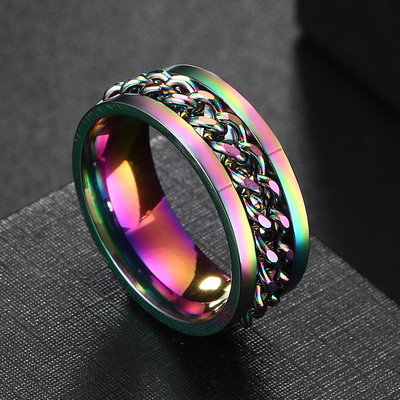 Rotire Rotire Anxiety Fidget Inele de titan din oțel inoxidabil Lanț Spinner Inel de deget pentru bărbați Albastru Aur Culoare Negru Punk Rock
