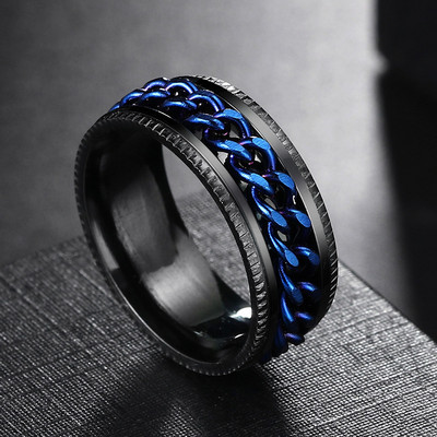 Rotire Rotire Anxiety Fidget Inele de titan din oțel inoxidabil Lanț Spinner Inel de deget pentru bărbați Albastru Aur Culoare Negru Punk Rock