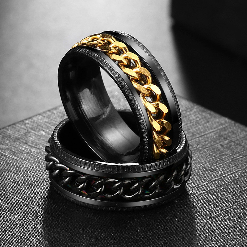 Rotire Rotire Anxiety Fidget Inele de titan din oțel inoxidabil Lanț Spinner Inel de deget pentru bărbați Albastru Aur Culoare Negru Punk Rock
