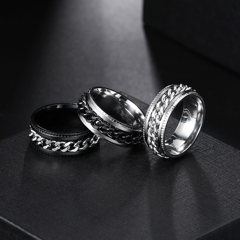 Rotire Rotire Anxiety Fidget Inele de titan din oțel inoxidabil Lanț Spinner Inel de deget pentru bărbați Albastru Aur Culoare Negru Punk Rock