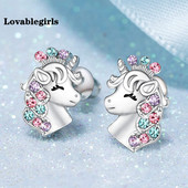 Cercei cu piatră de naștere din cristal de unicorn, accesorii populare, cercei pentru femei, cercei cu știfturi, cadou pentru copii