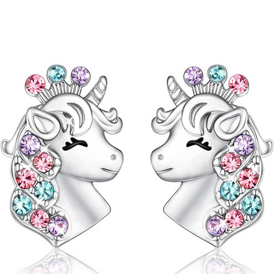 Cercei cu piatră de naștere din cristal de unicorn, accesorii populare, cercei pentru femei, cercei cu știfturi, cadou pentru copii