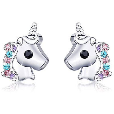 Cercei cu piatră de naștere din cristal de unicorn, accesorii populare, cercei pentru femei, cercei cu știfturi, cadou pentru copii