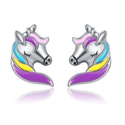 Cercei cu piatră de naștere din cristal de unicorn, accesorii populare, cercei pentru femei, cercei cu știfturi, cadou pentru copii