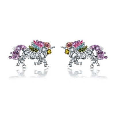 Cercei cu piatră de naștere din cristal de unicorn, accesorii populare, cercei pentru femei, cercei cu știfturi, cadou pentru copii