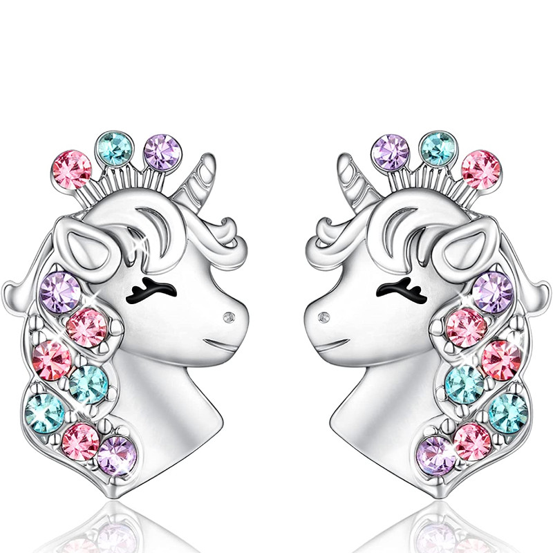 Cercei cu piatră de naștere din cristal de unicorn, accesorii populare, cercei pentru femei, cercei cu știfturi, cadou pentru copii