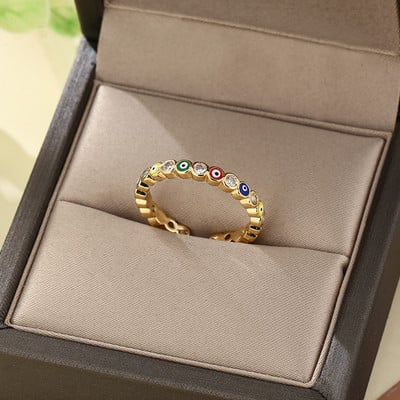 Nou Lucky Blue Turc Evil Eye Inel deschis Inele din oțel inoxidabil de culoare aurie, reglabile pentru femei, fete, bărbați, bijuterii de modă