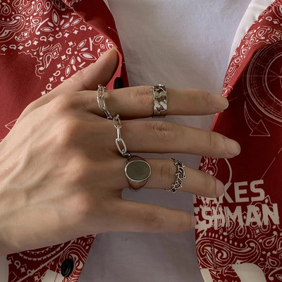 KunJoe Punk faragott gyűrűs szett férfiaknak antik ezüst színű vintage bohém gyűrűs szett Hip Hop ékszer kiegészítők csülök Anillos