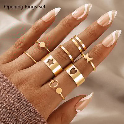 KunJoe Punk faragott gyűrűs szett férfiaknak antik ezüst színű vintage bohém gyűrűs szett Hip Hop ékszer kiegészítők csülök Anillos